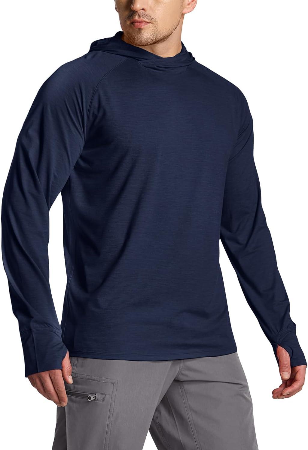 imageCQR Mens UPF 50 Sun Protection Long Sleeve Quick Dry Athletic Shirts Stretch Running Workout Hiking TShirtsProtector Hoodie Operator Navy