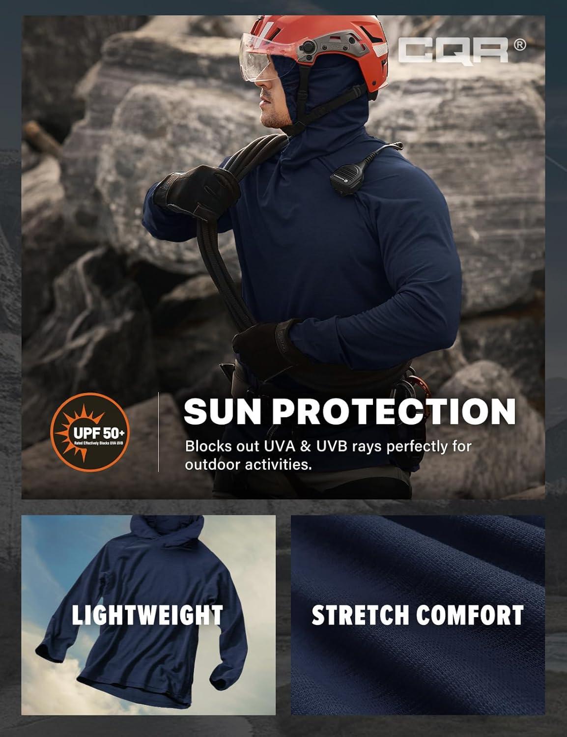 imageCQR Mens UPF 50 Sun Protection Long Sleeve Quick Dry Athletic Shirts Stretch Running Workout Hiking TShirtsProtector Hoodie Operator Navy