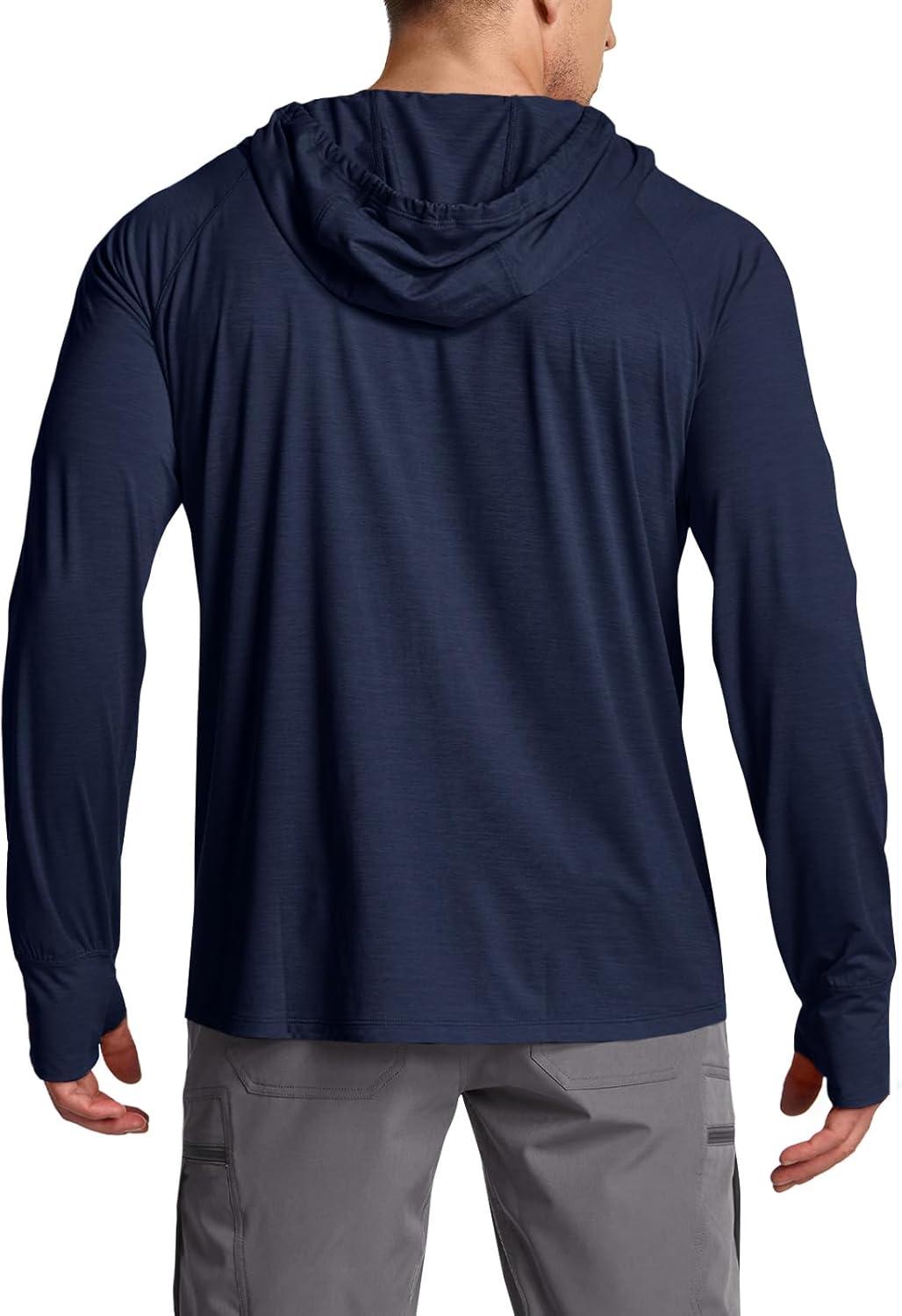 imageCQR Mens UPF 50 Sun Protection Long Sleeve Quick Dry Athletic Shirts Stretch Running Workout Hiking TShirtsProtector Hoodie Operator Navy