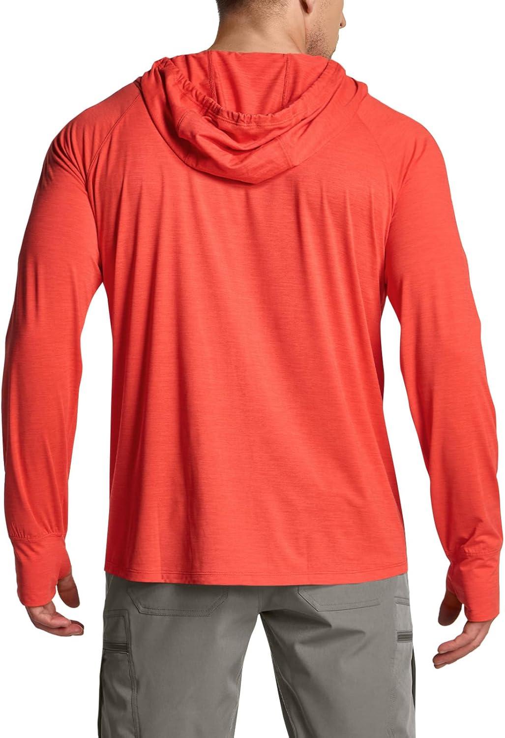 imageCQR Mens UPF 50 Sun Protection Long Sleeve Quick Dry Athletic Shirts Stretch Running Workout Hiking TShirtsProtector Hoodie Rescue Orange