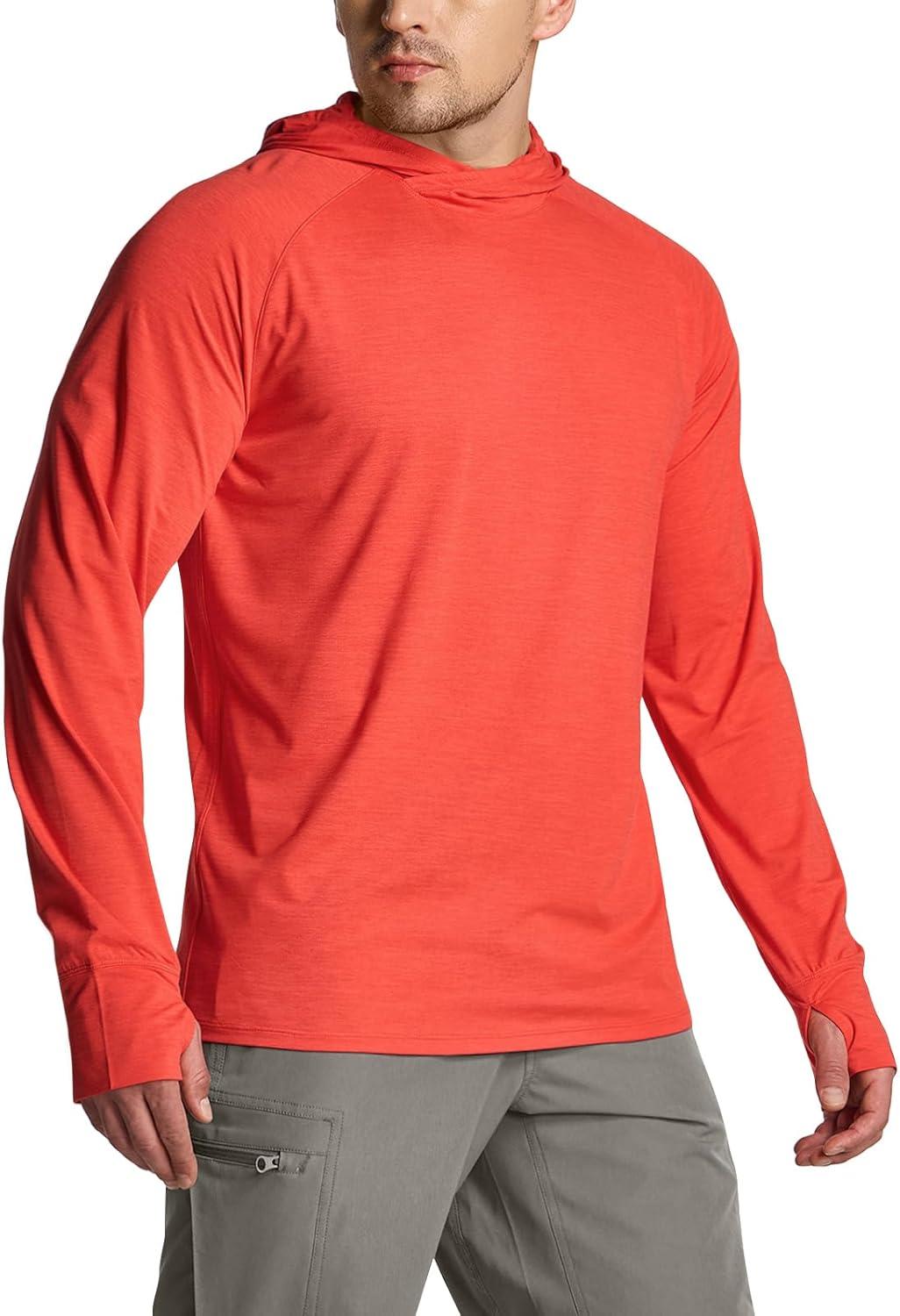 imageCQR Mens UPF 50 Sun Protection Long Sleeve Quick Dry Athletic Shirts Stretch Running Workout Hiking TShirtsProtector Hoodie Rescue Orange