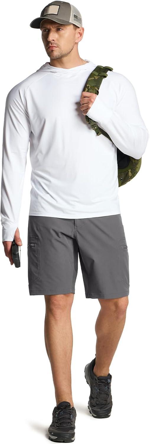 imageCQR Mens UPF 50 Sun Protection Long Sleeve Quick Dry Athletic Shirts Stretch Running Workout Hiking TShirtsProtector Hoodie White