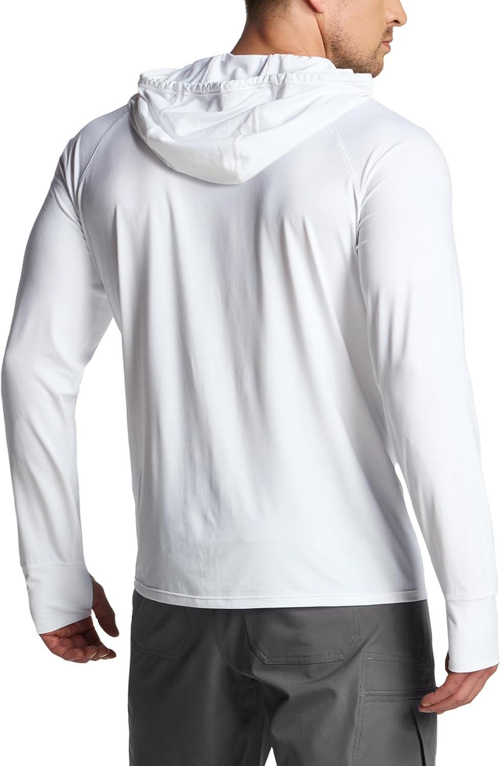 imageCQR Mens UPF 50 Sun Protection Long Sleeve Quick Dry Athletic Shirts Stretch Running Workout Hiking TShirtsProtector Hoodie White