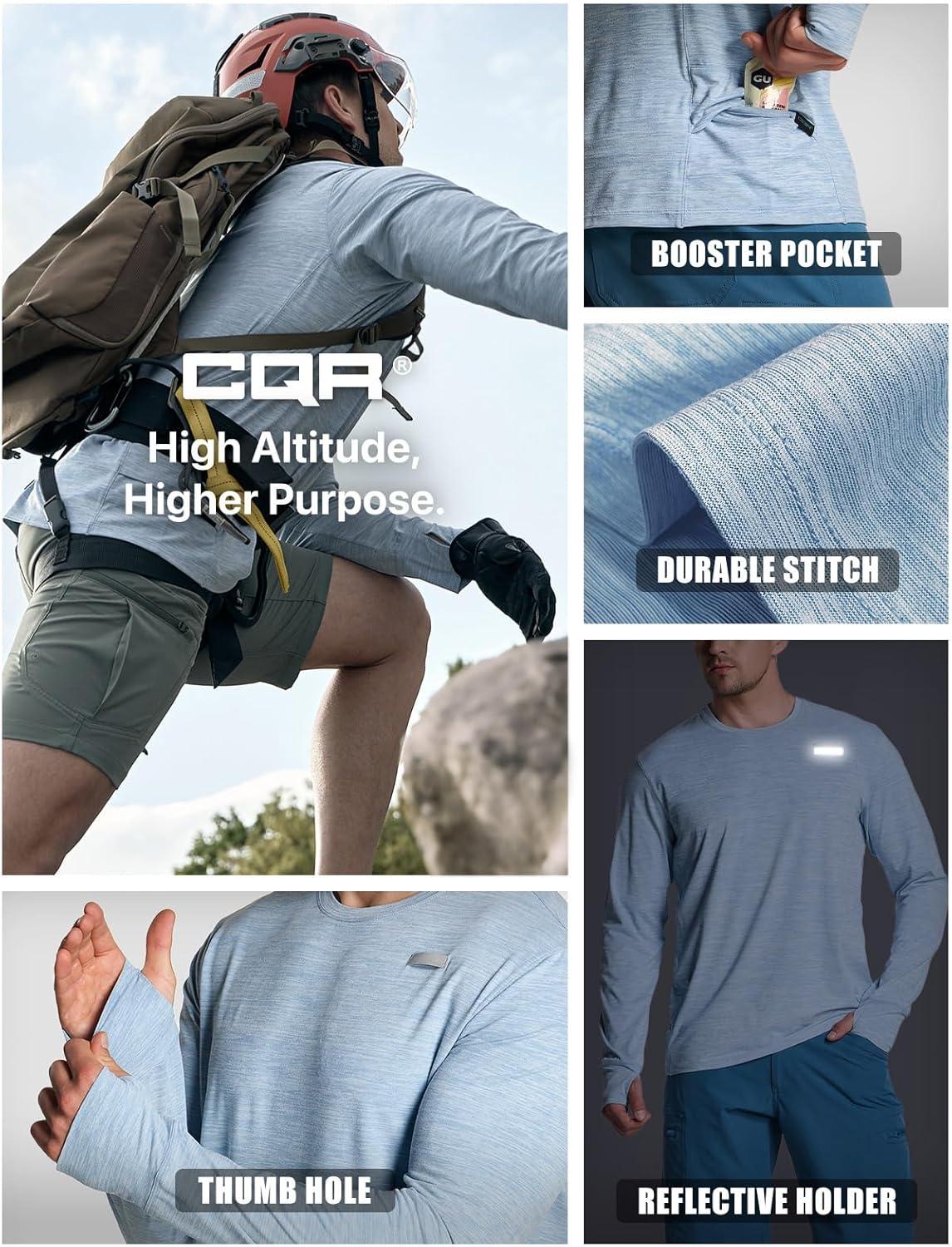 imageCQR Mens UPF 50 Sun Protection Long Sleeve Quick Dry Athletic Shirts Stretch Running Workout Hiking TShirtsProtector Ocean