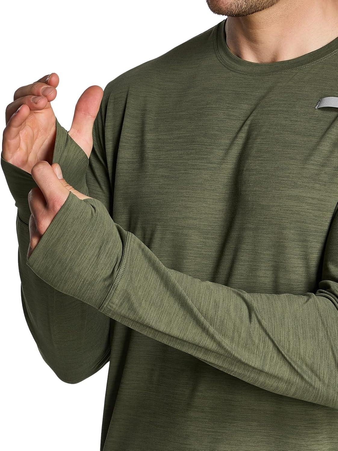 imageCQR Mens UPF 50 Sun Protection Long Sleeve Quick Dry Athletic Shirts Stretch Running Workout Hiking TShirtsProtector Soil Green