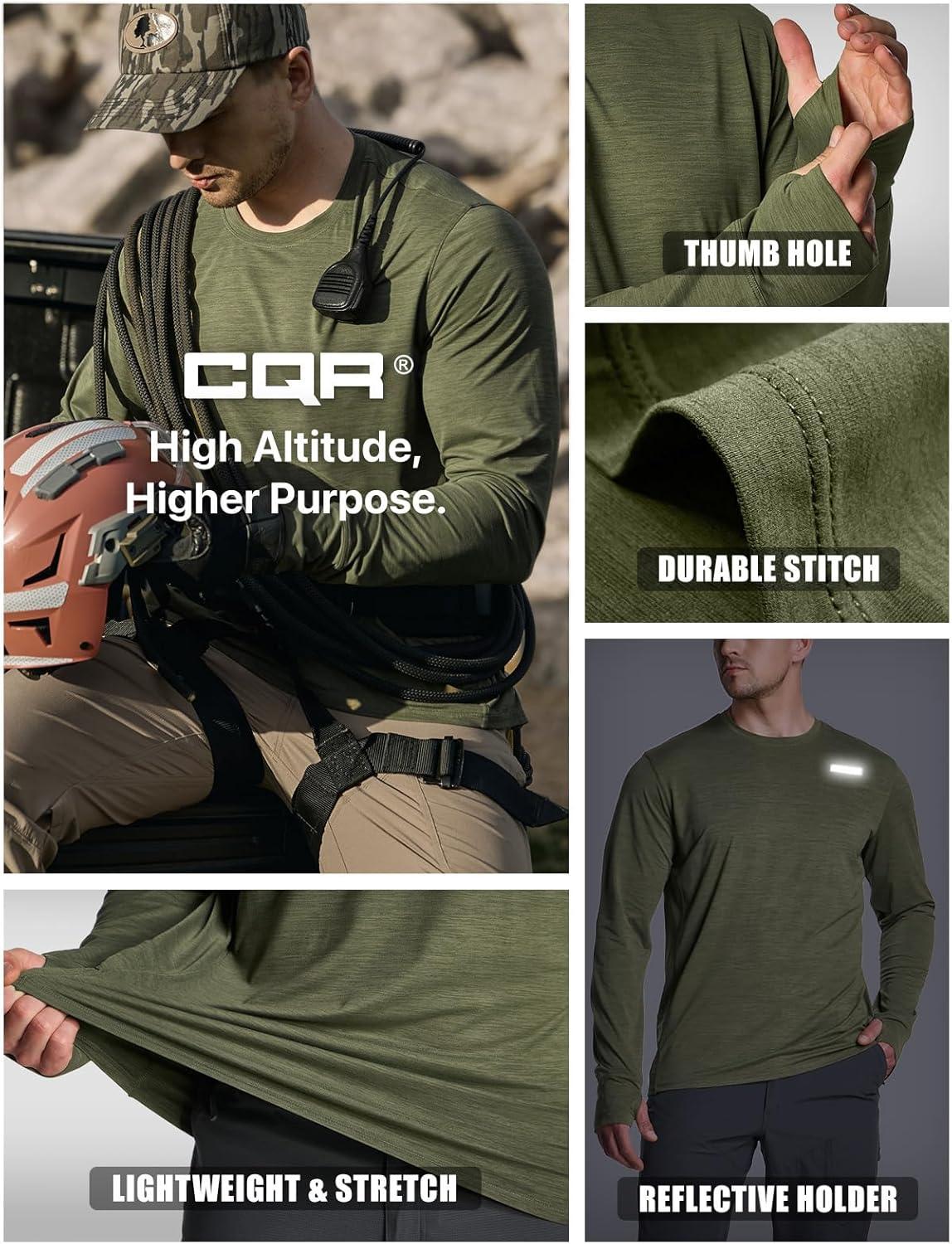 imageCQR Mens UPF 50 Sun Protection Long Sleeve Quick Dry Athletic Shirts Stretch Running Workout Hiking TShirtsProtector Soil Green