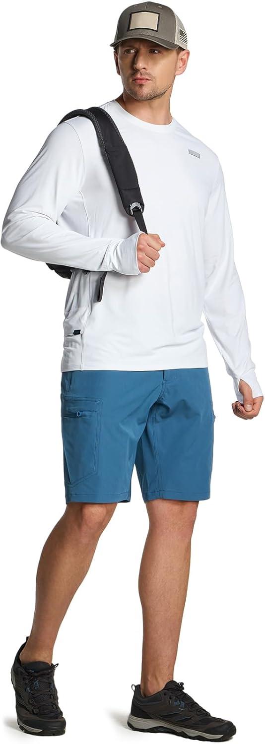 imageCQR Mens UPF 50 Sun Protection Long Sleeve Quick Dry Athletic Shirts Stretch Running Workout Hiking TShirtsProtector White