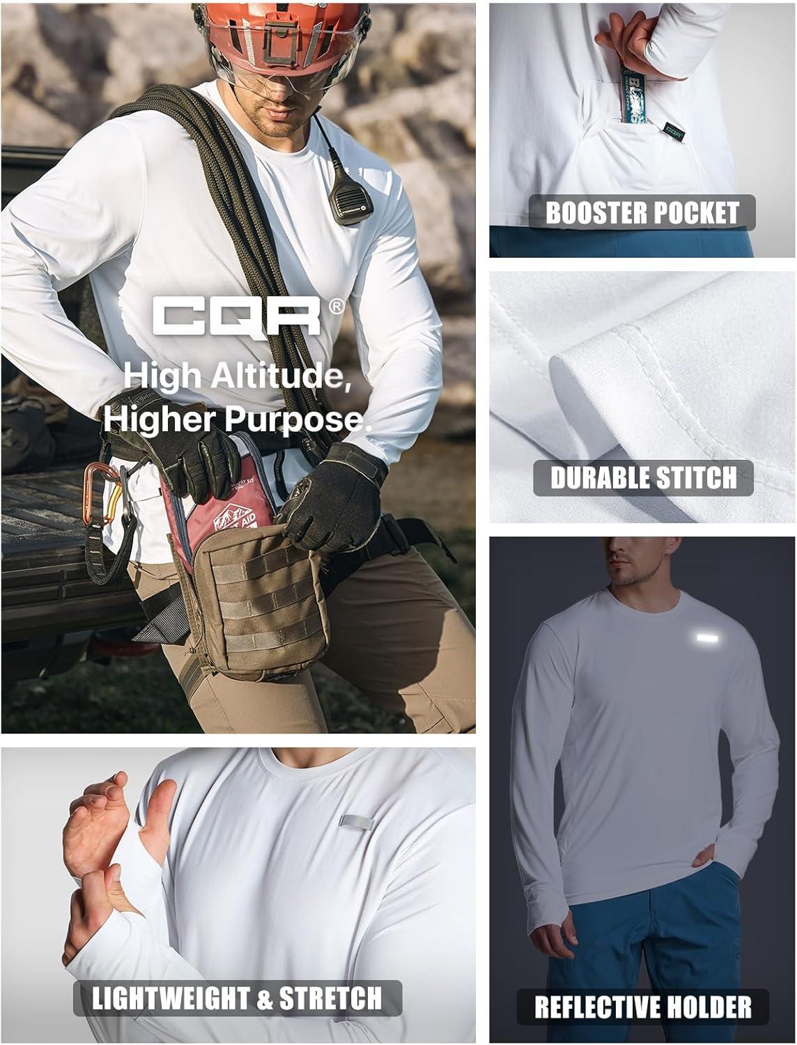 imageCQR Mens UPF 50 Sun Protection Long Sleeve Quick Dry Athletic Shirts Stretch Running Workout Hiking TShirtsProtector White