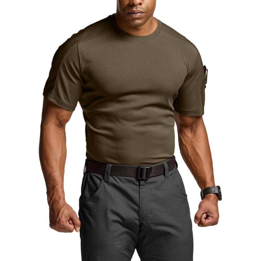 imageCQR Mens Short Sleeve Military Tactical TShirt Athletic Gym Training Army Shirts Outdoor Hiking Workout ShirtFrost Pro Crewneck Tundra