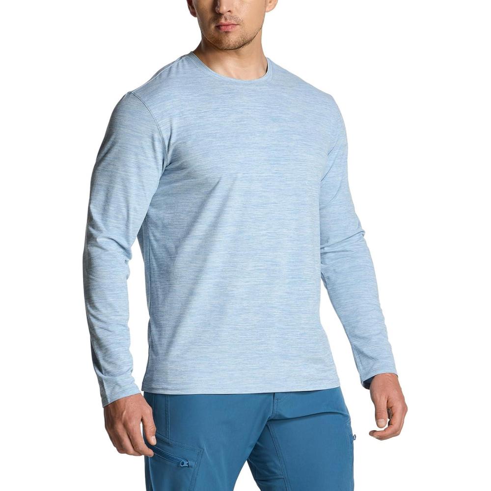 imageCQR Mens UPF 50 Sun Protection Long Sleeve Quick Dry Athletic Shirts Stretch Running Workout Hiking TShirtsBasic Ocean