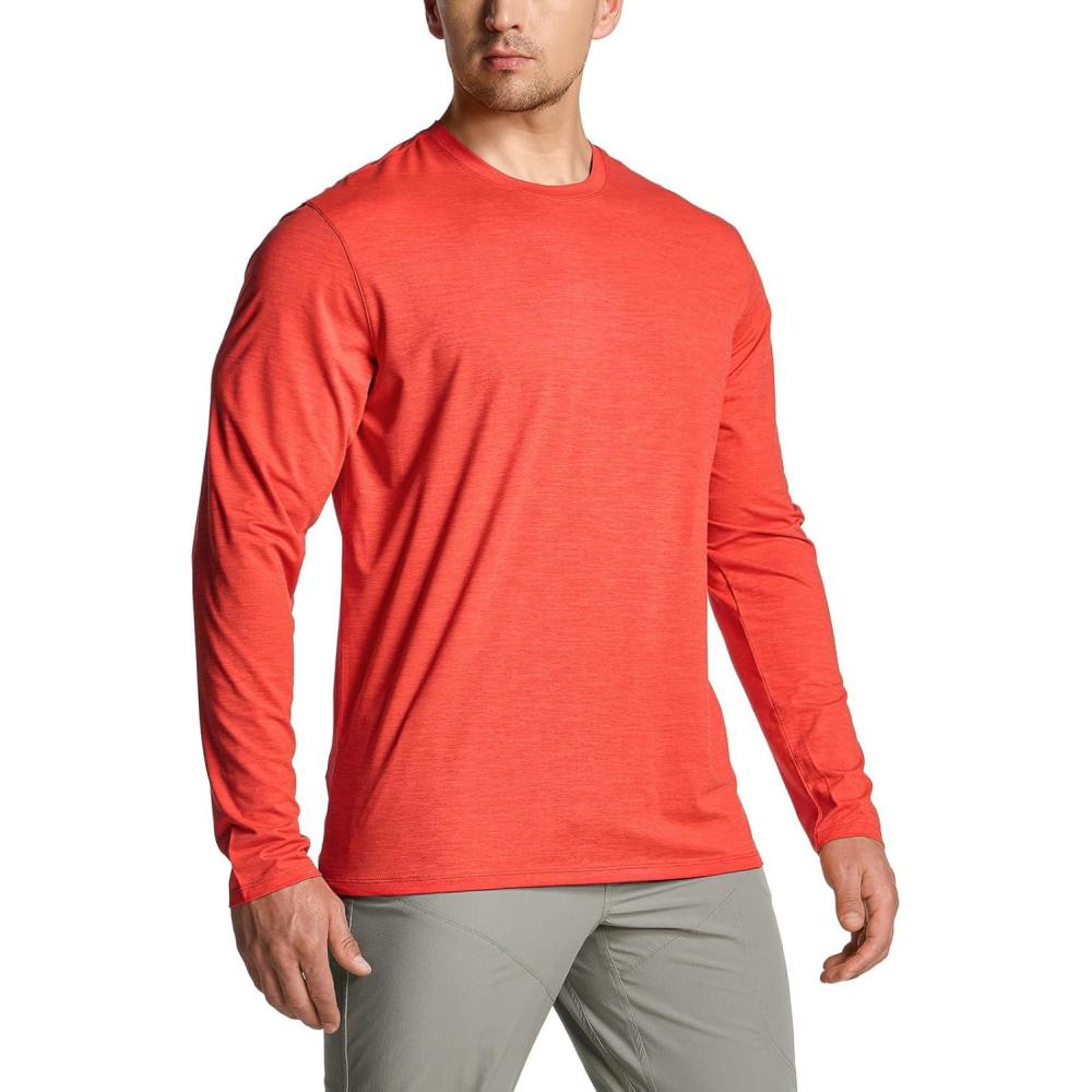 imageCQR Mens UPF 50 Sun Protection Long Sleeve Quick Dry Athletic Shirts Stretch Running Workout Hiking TShirtsBasic Rescue Orange