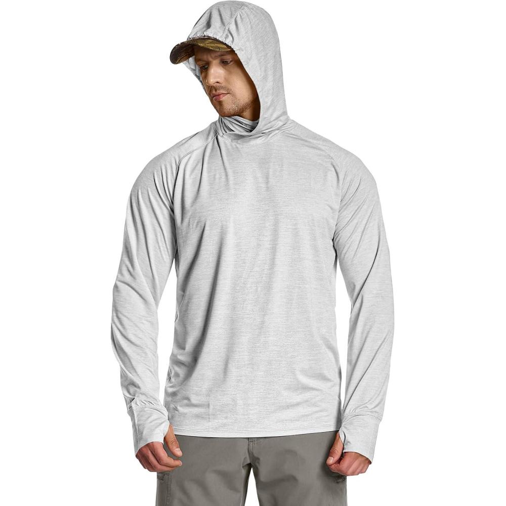 imageCQR Mens UPF 50 Sun Protection Long Sleeve Quick Dry Athletic Shirts Stretch Running Workout Hiking TShirtsProtector Hoodie Light Grey