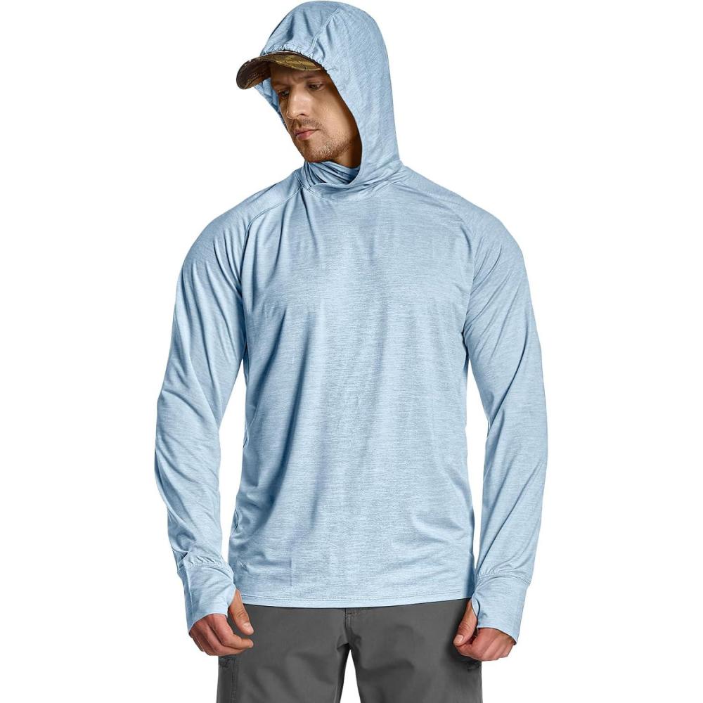 imageCQR Mens UPF 50 Sun Protection Long Sleeve Quick Dry Athletic Shirts Stretch Running Workout Hiking TShirtsProtector Hoodie Ocean
