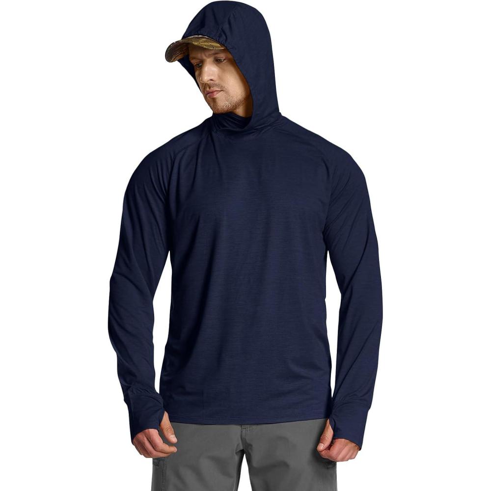 imageCQR Mens UPF 50 Sun Protection Long Sleeve Quick Dry Athletic Shirts Stretch Running Workout Hiking TShirtsProtector Hoodie Operator Navy