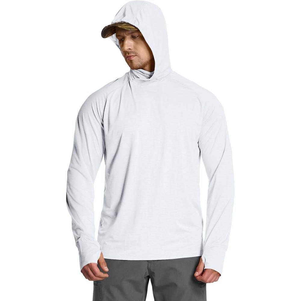 imageCQR Mens UPF 50 Sun Protection Long Sleeve Quick Dry Athletic Shirts Stretch Running Workout Hiking TShirtsProtector Hoodie White
