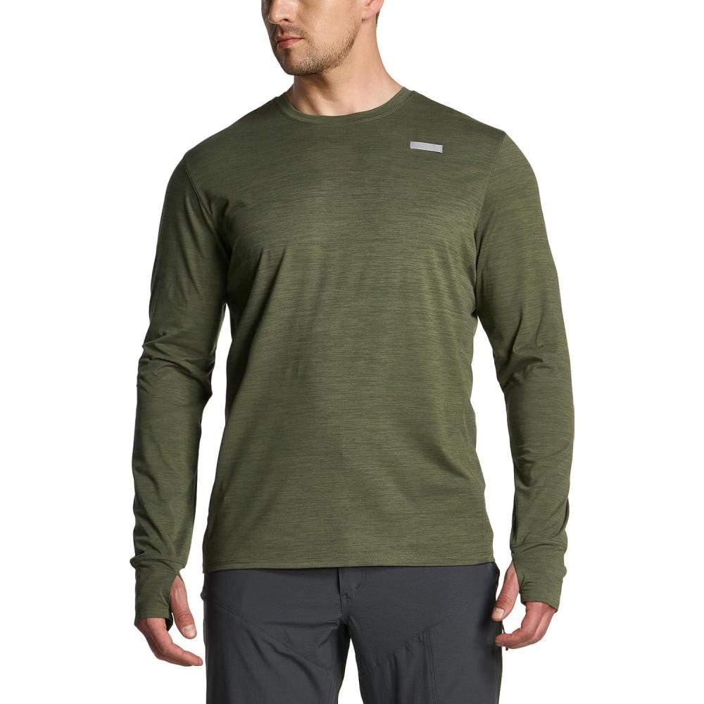imageCQR Mens UPF 50 Sun Protection Long Sleeve Quick Dry Athletic Shirts Stretch Running Workout Hiking TShirtsProtector Soil Green
