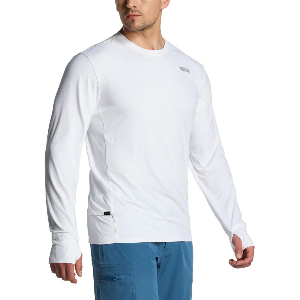 imageCQR Mens UPF 50 Sun Protection Long Sleeve Quick Dry Athletic Shirts Stretch Running Workout Hiking TShirtsProtector White