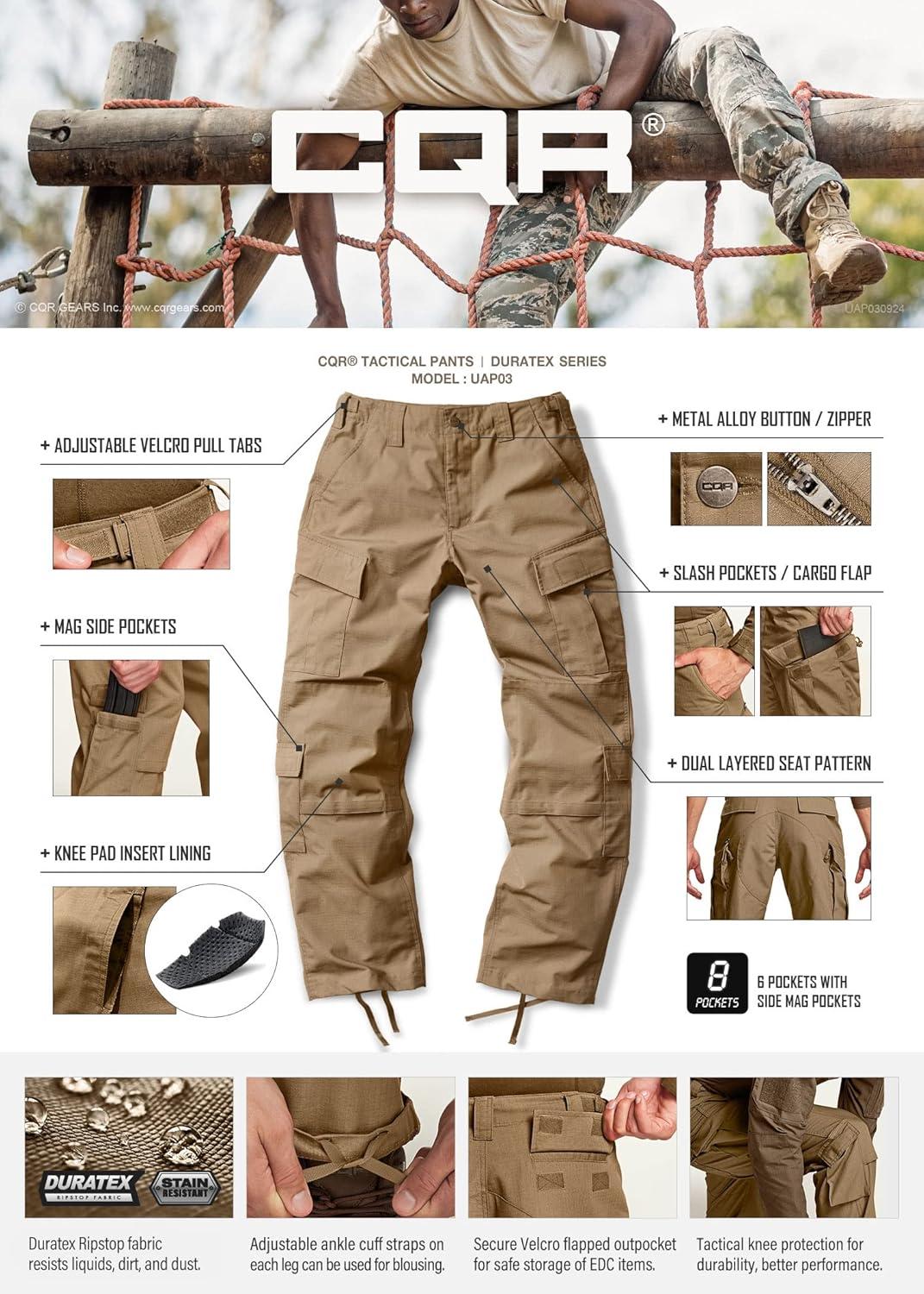 imageCQR Mens Tactical Combat Cargo Pants Water Resistant Ripstop Military Outdoor Hiking Work ApparelCoyote