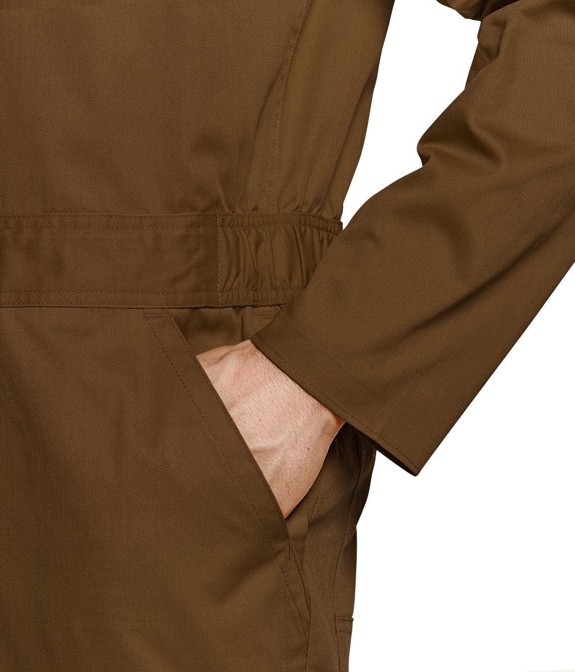 imageCQR Mens ZipFront Coverall Twill Stain ampamp Wrinkle Resistant Work Coverall Action Back Jumpsuit with Multi PocketsTwill Long Sleeve Brown