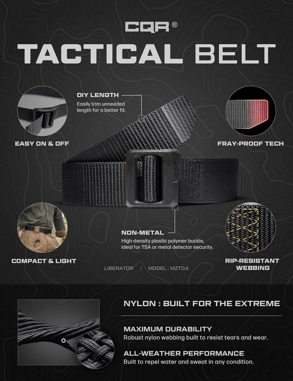 imageCQR Tactical Belt Military Style Heavy Duty Belt Webbing EDC QuickRelease BuckleDura Nylon Black