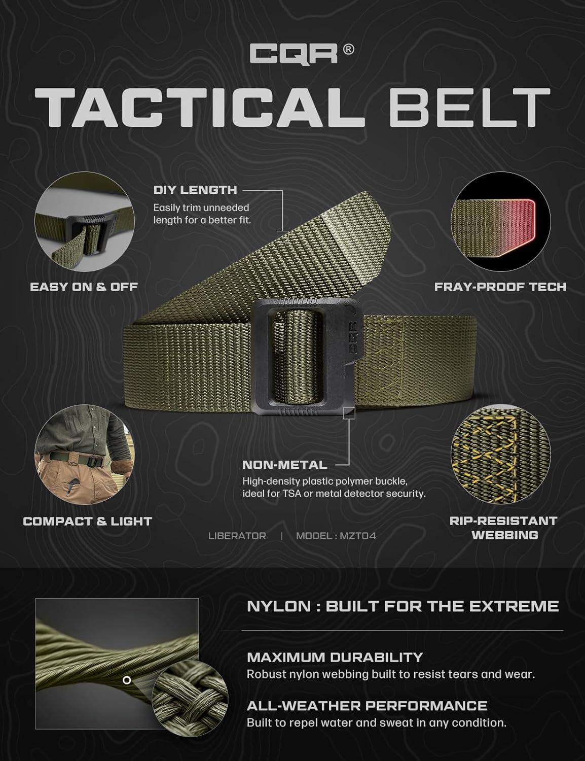 imageCQR Tactical Belt Military Style Heavy Duty Belt Webbing EDC QuickRelease BuckleDura Nylon Green