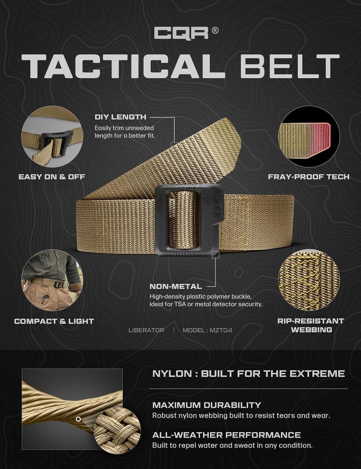 imageCQR Tactical Belt Military Style Heavy Duty Belt Webbing EDC QuickRelease BuckleDura Nylon Khaki