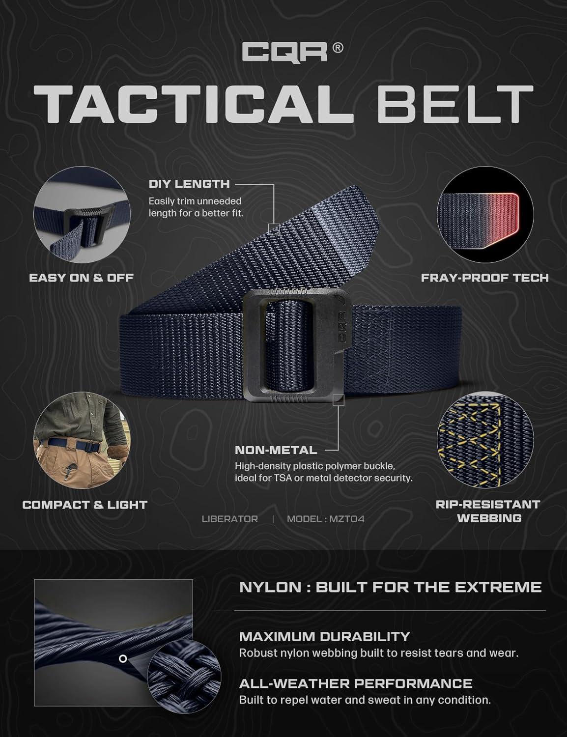 imageCQR Tactical Belt Military Style Heavy Duty Belt Webbing EDC QuickRelease BuckleDura Nylon Police Navy