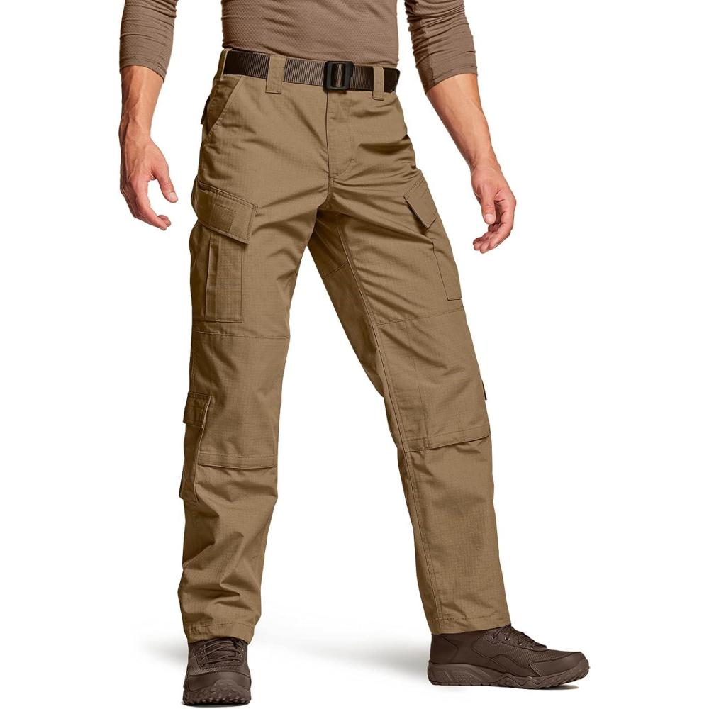 imageCQR Mens Tactical Combat Cargo Pants Water Resistant Ripstop Military Outdoor Hiking Work ApparelCoyote
