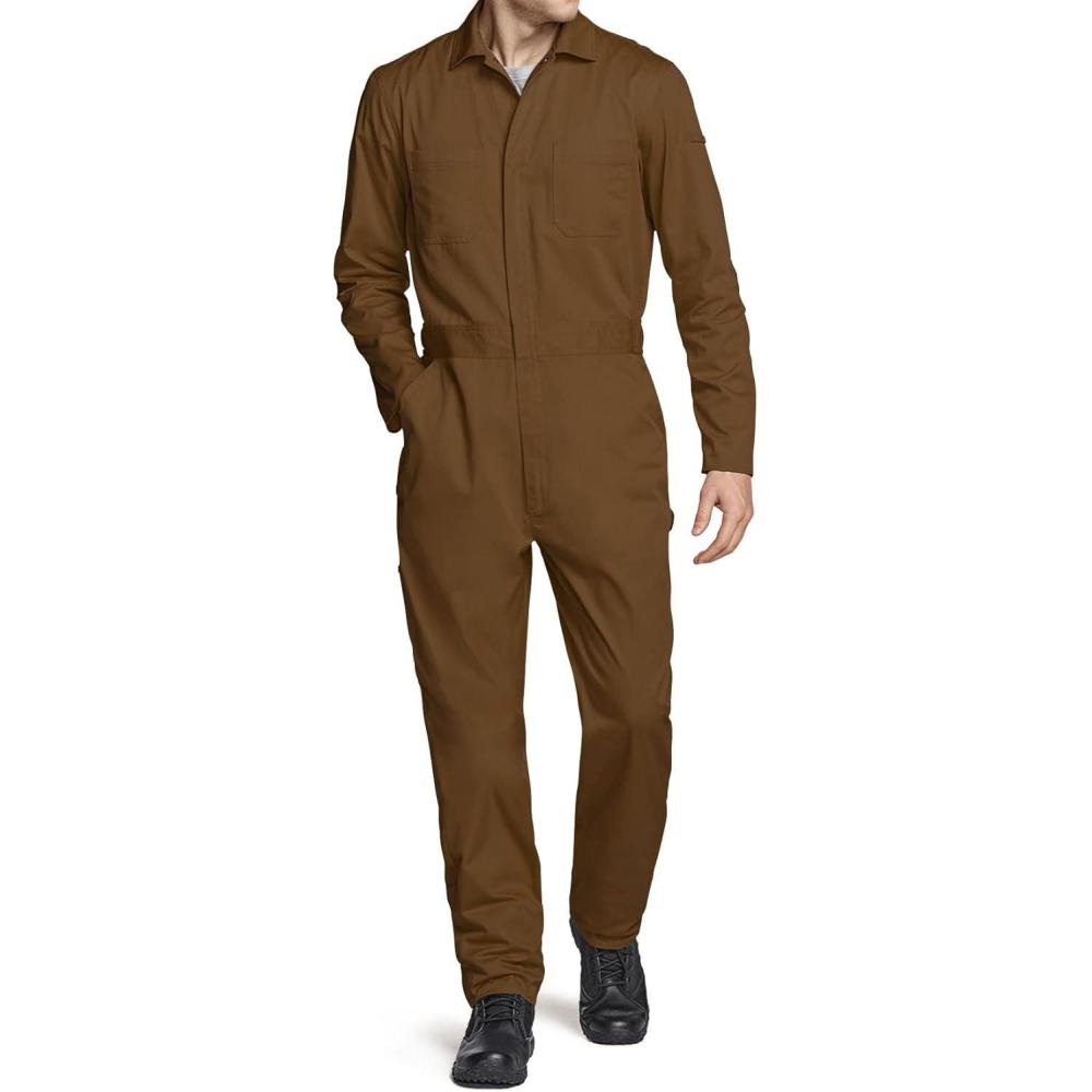 imageCQR Mens ZipFront Coverall Twill Stain ampamp Wrinkle Resistant Work Coverall Action Back Jumpsuit with Multi PocketsTwill Long Sleeve Brown