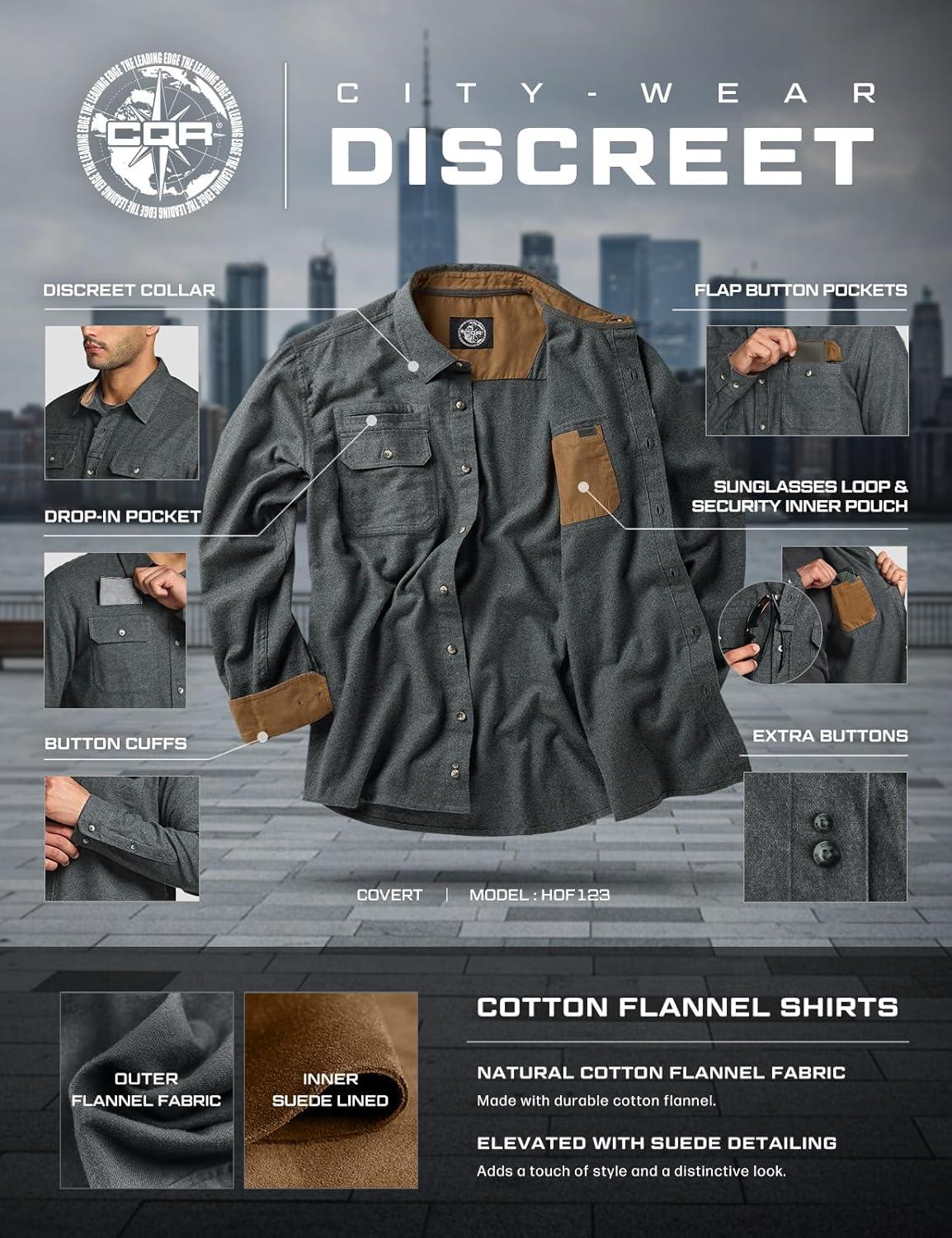 imageCQR Mens 100 All Cotton Button Down Flannel Shirts Long Sleeve Brushed Warm Soft Casual Outdoor Plaid ShirtSuede Grey