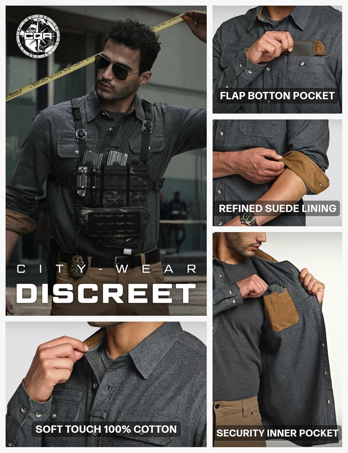 imageCQR Mens 100 All Cotton Button Down Flannel Shirts Long Sleeve Brushed Warm Soft Casual Outdoor Plaid ShirtSuede Grey