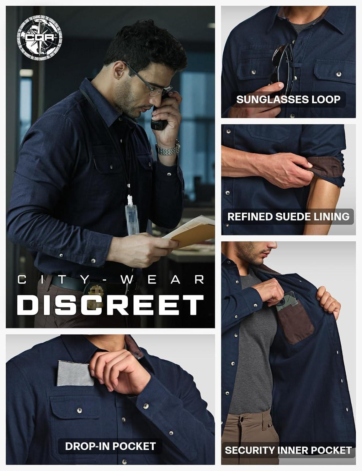 imageCQR Mens 100 All Cotton Button Down Flannel Shirts Long Sleeve Brushed Warm Soft Casual Outdoor Plaid ShirtSuede Navy