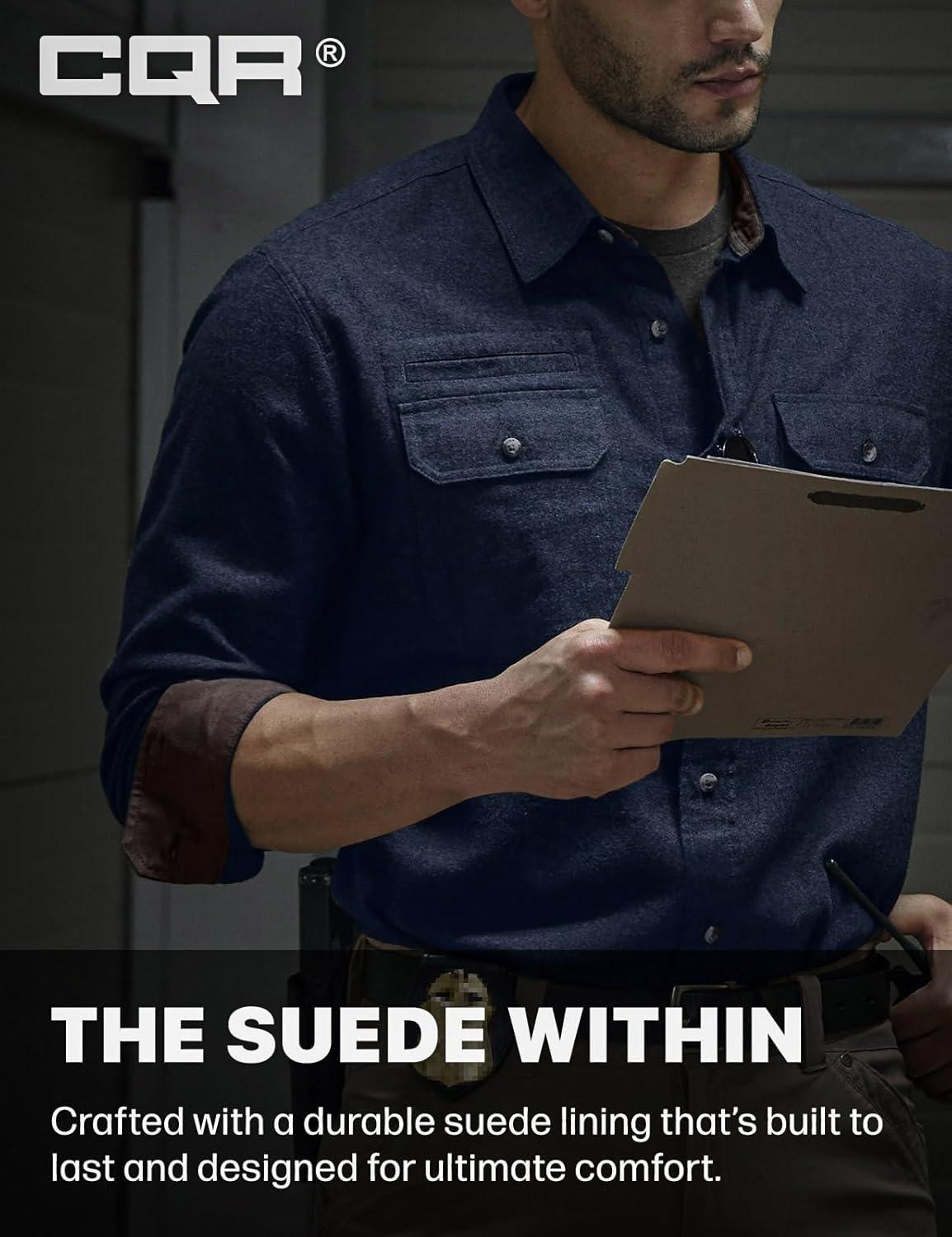 imageCQR Mens 100 All Cotton Button Down Flannel Shirts Long Sleeve Brushed Warm Soft Casual Outdoor Plaid ShirtSuede Navy