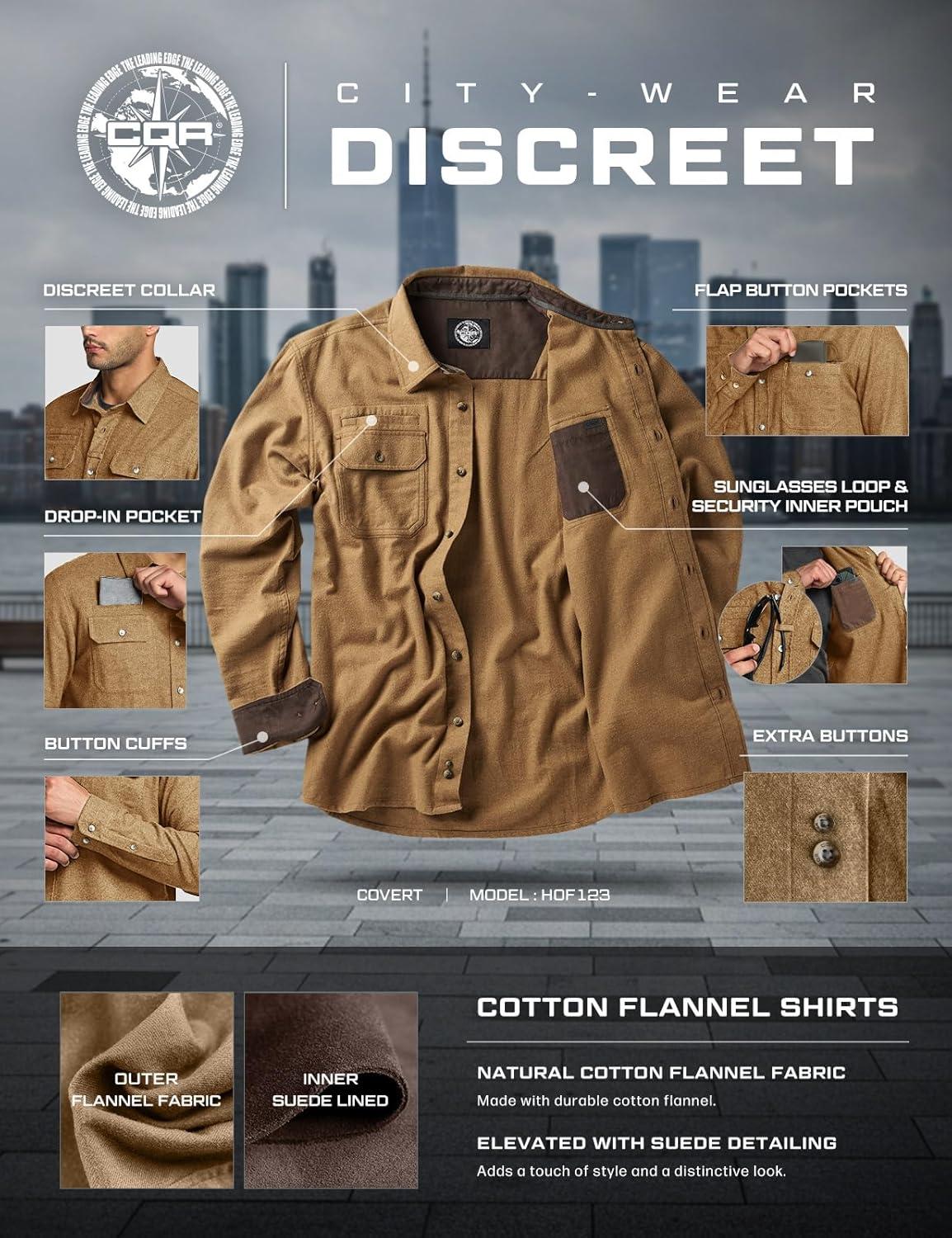 imageCQR Mens 100 All Cotton Button Down Flannel Shirts Long Sleeve Brushed Warm Soft Casual Outdoor Plaid ShirtSuede Wheat Brown