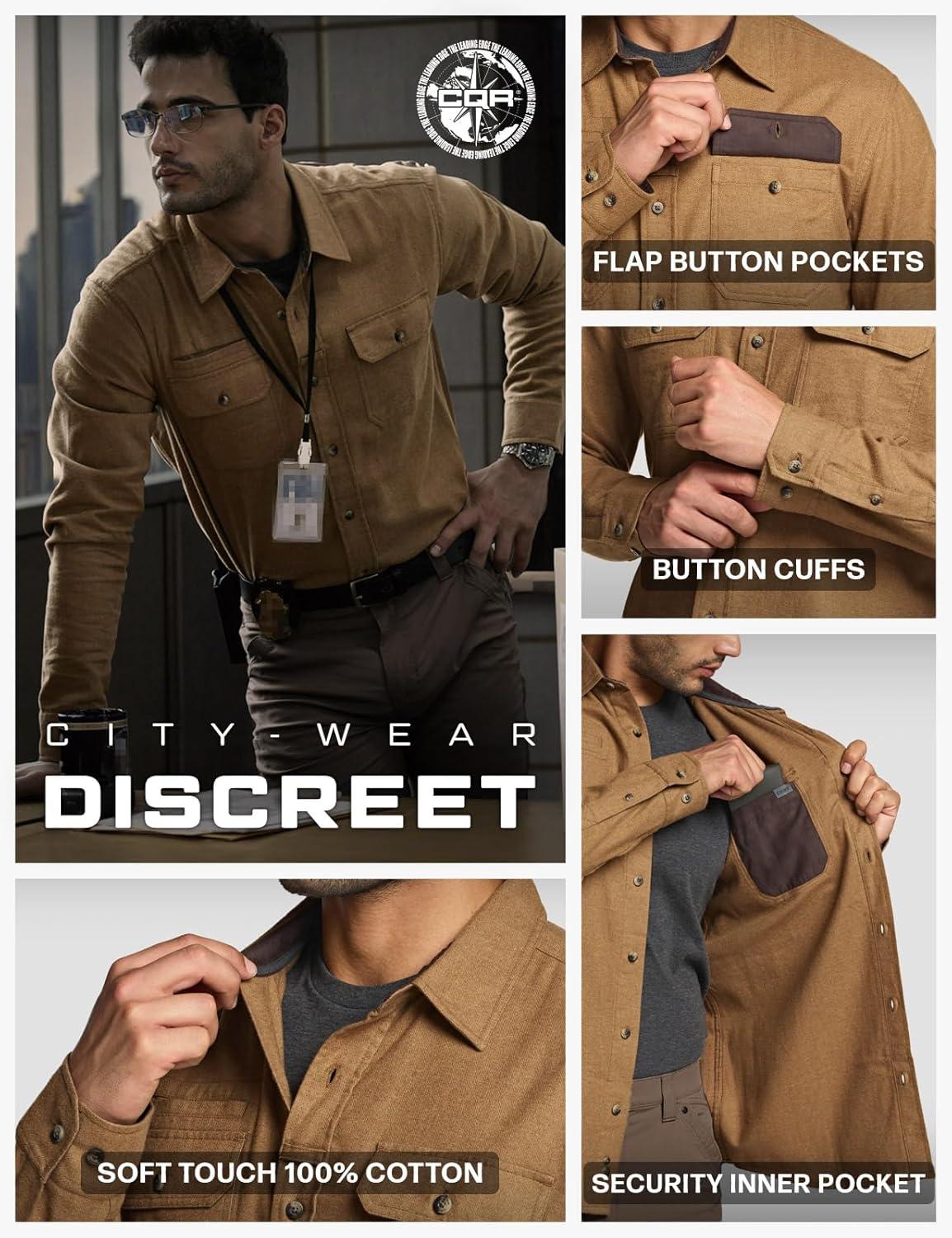 imageCQR Mens 100 All Cotton Button Down Flannel Shirts Long Sleeve Brushed Warm Soft Casual Outdoor Plaid ShirtSuede Wheat Brown