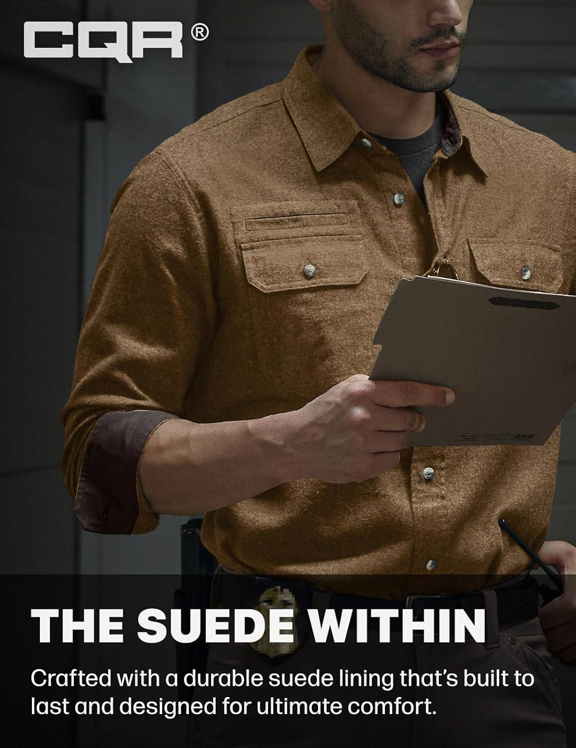 imageCQR Mens 100 All Cotton Button Down Flannel Shirts Long Sleeve Brushed Warm Soft Casual Outdoor Plaid ShirtSuede Wheat Brown