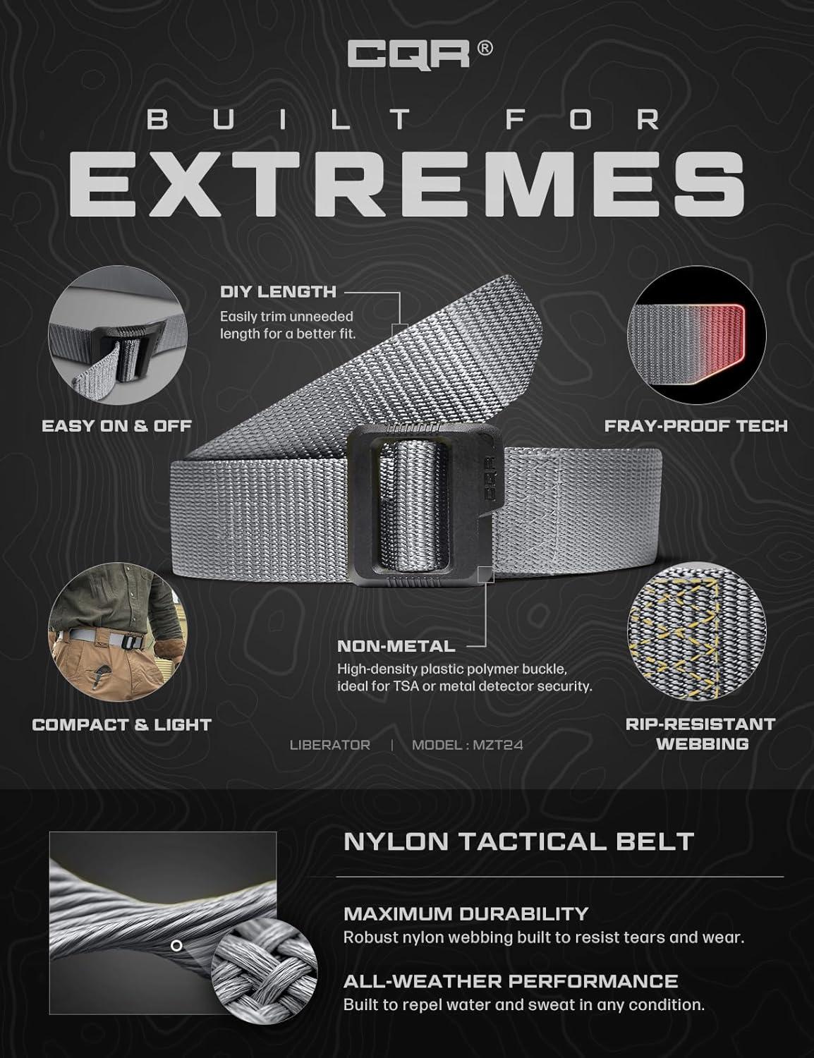 imageCQR Tactical Belt Military Style Heavy Duty Belt Webbing EDC QuickRelease Buckle2pack Dura Nylon Black Grey