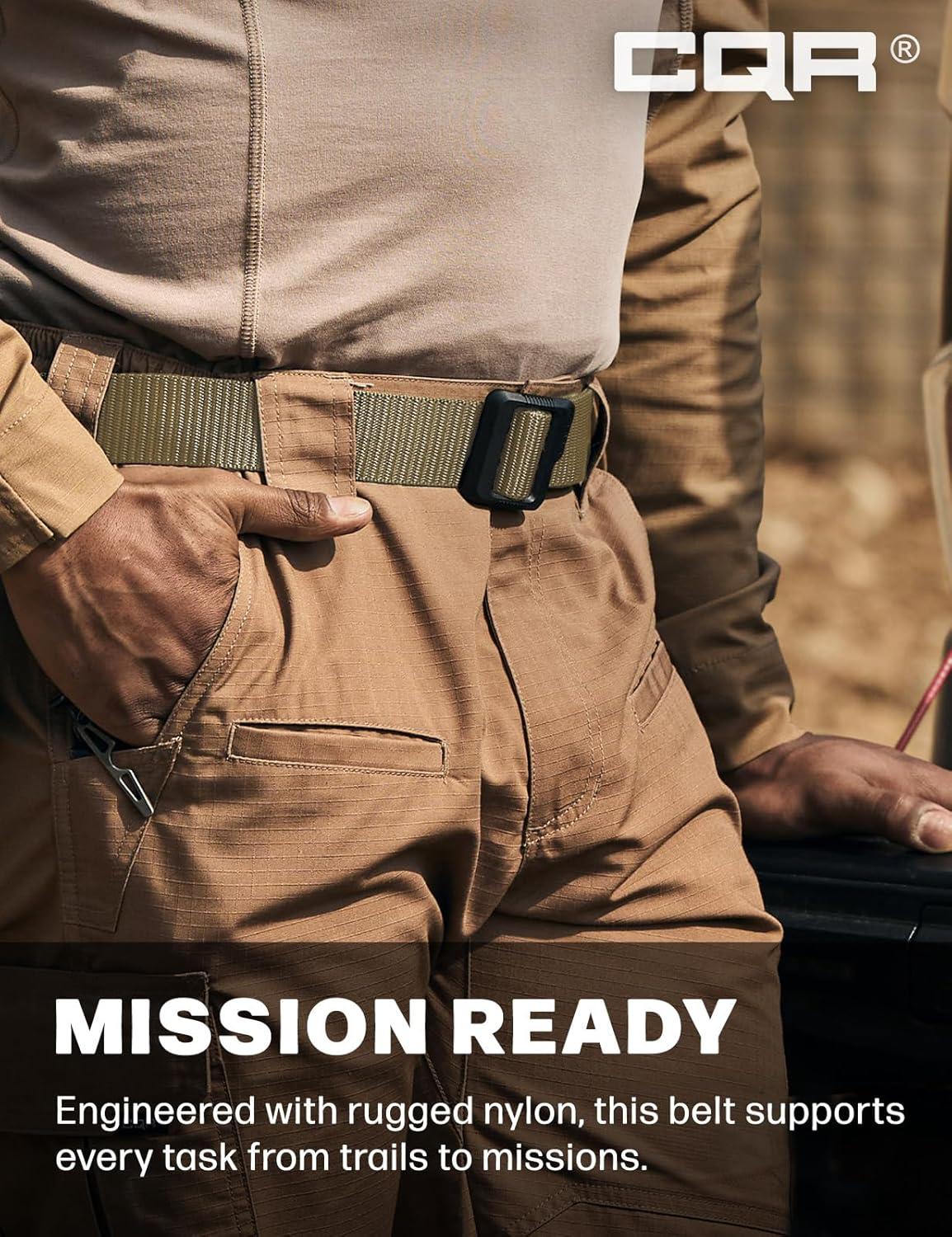 imageCQR Tactical Belt Military Style Heavy Duty Belt Webbing EDC QuickRelease Buckle2pack Dura Nylon Black Khaki