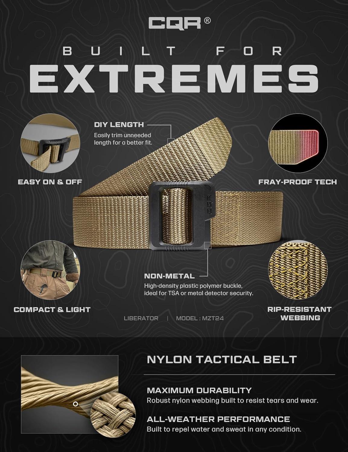 imageCQR Tactical Belt Military Style Heavy Duty Belt Webbing EDC QuickRelease Buckle2pack Dura Nylon Black Khaki