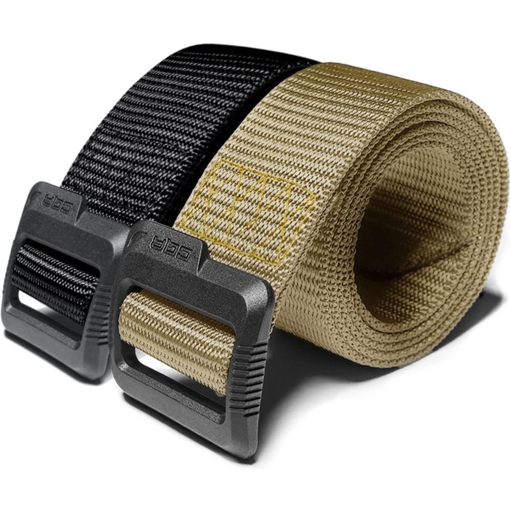 imageCQR Tactical Belt Military Style Heavy Duty Belt Webbing EDC QuickRelease Buckle2pack Dura Nylon Black Khaki