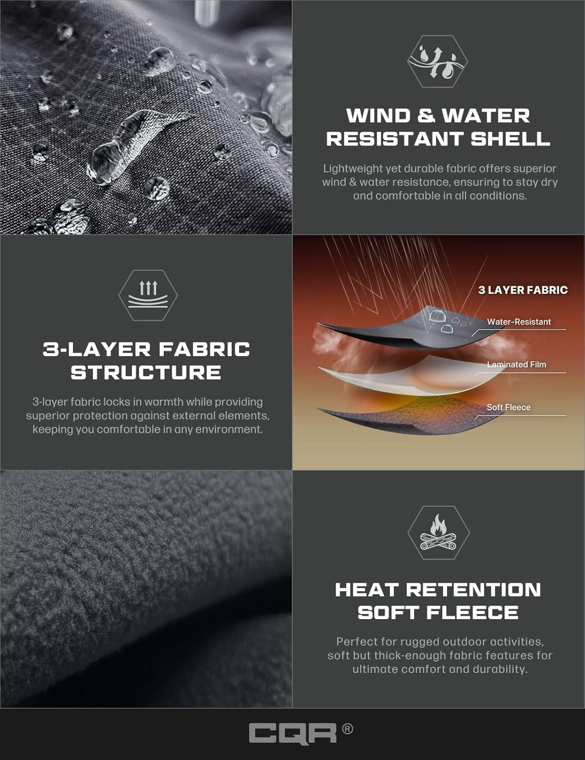 imageCQR Mens Water Resistant Tactical Softshell Jacket Fleece Lined High Neck Full Zip Wind Rain Hiking Hunting Winter OutdoorOperator X Dark Grey