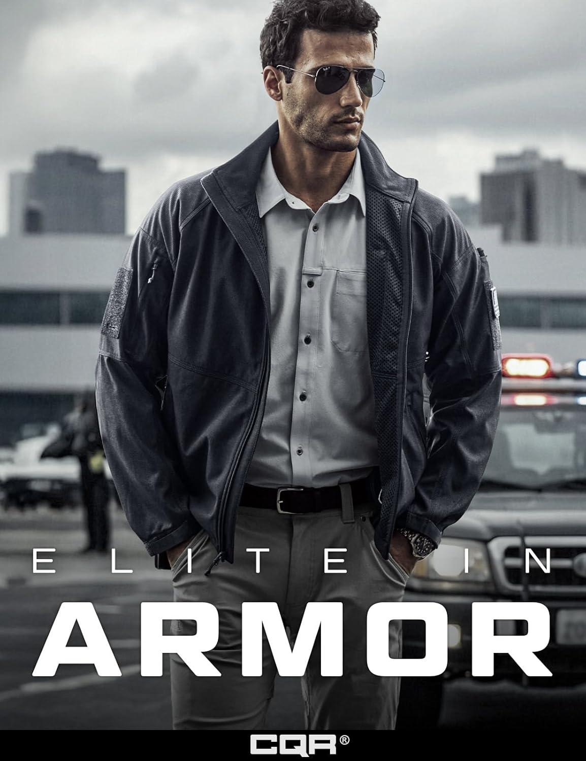 imageCQR Mens Water Resistant Tactical Softshell Jacket Fleece Lined High Neck Full Zip Wind Rain Hiking Hunting Winter OutdoorOperator X Dark Grey