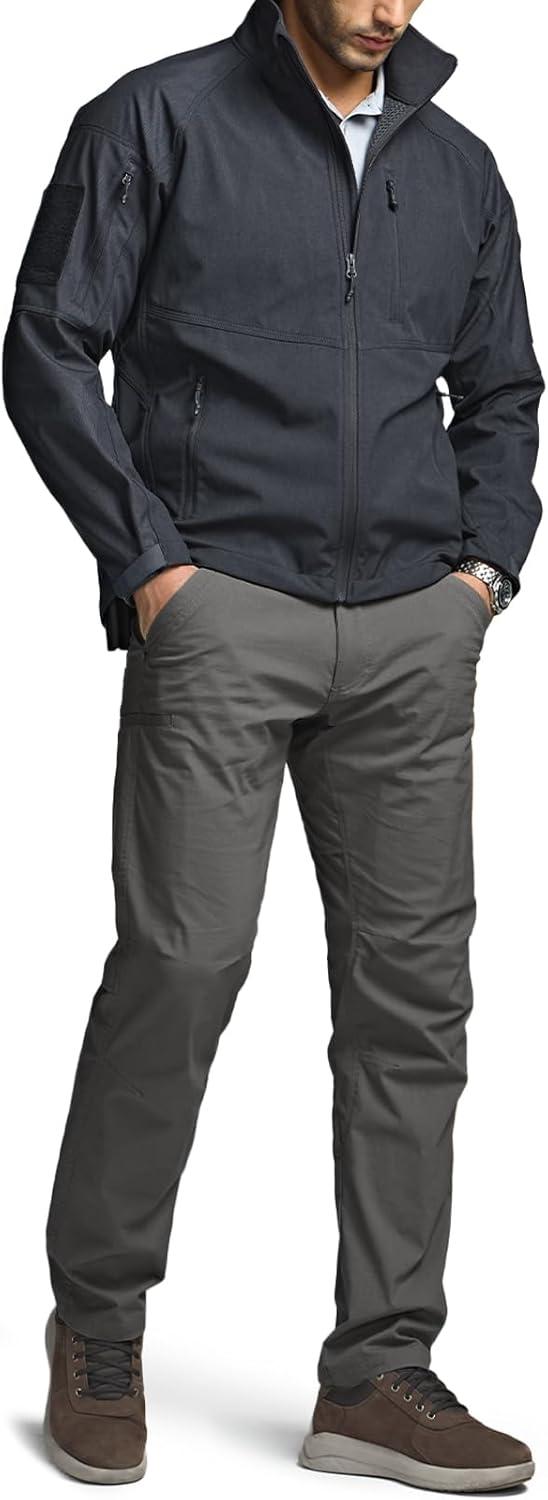 imageCQR Mens Water Resistant Tactical Softshell Jacket Fleece Lined High Neck Full Zip Wind Rain Hiking Hunting Winter OutdoorOperator X Dark Grey