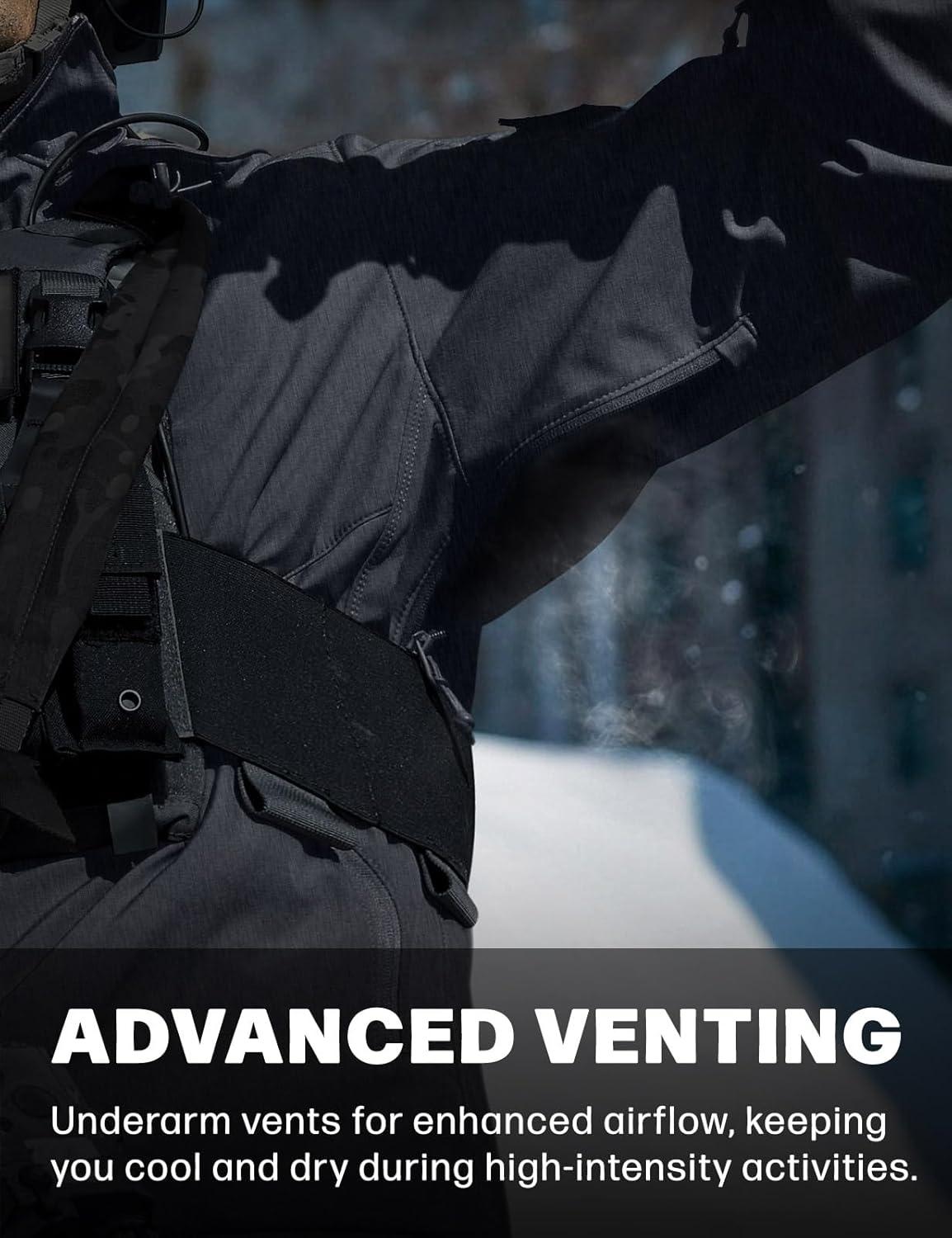 imageCQR Mens Water Resistant Tactical Softshell Jacket Fleece Lined High Neck Full Zip Wind Rain Hiking Hunting Winter OutdoorOperator X Dark Grey