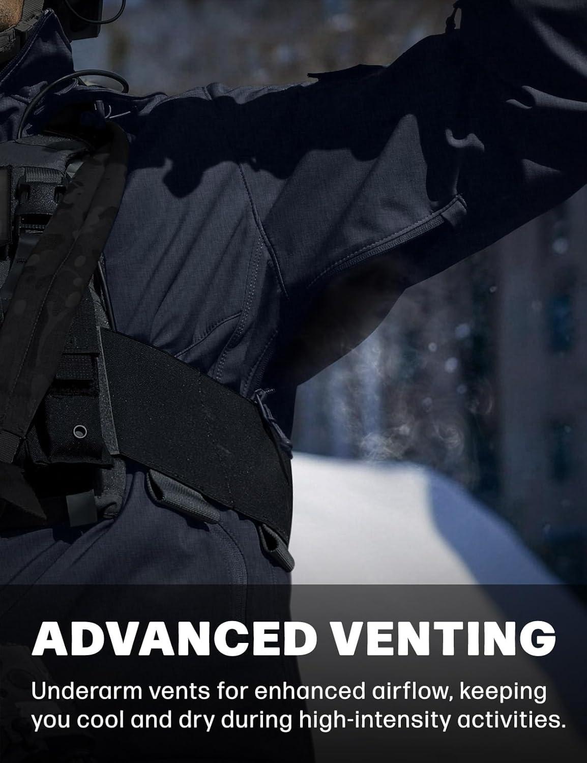 imageCQR Mens Water Resistant Tactical Softshell Jacket Fleece Lined High Neck Full Zip Wind Rain Hiking Hunting Winter OutdoorOperator X Heather Navy