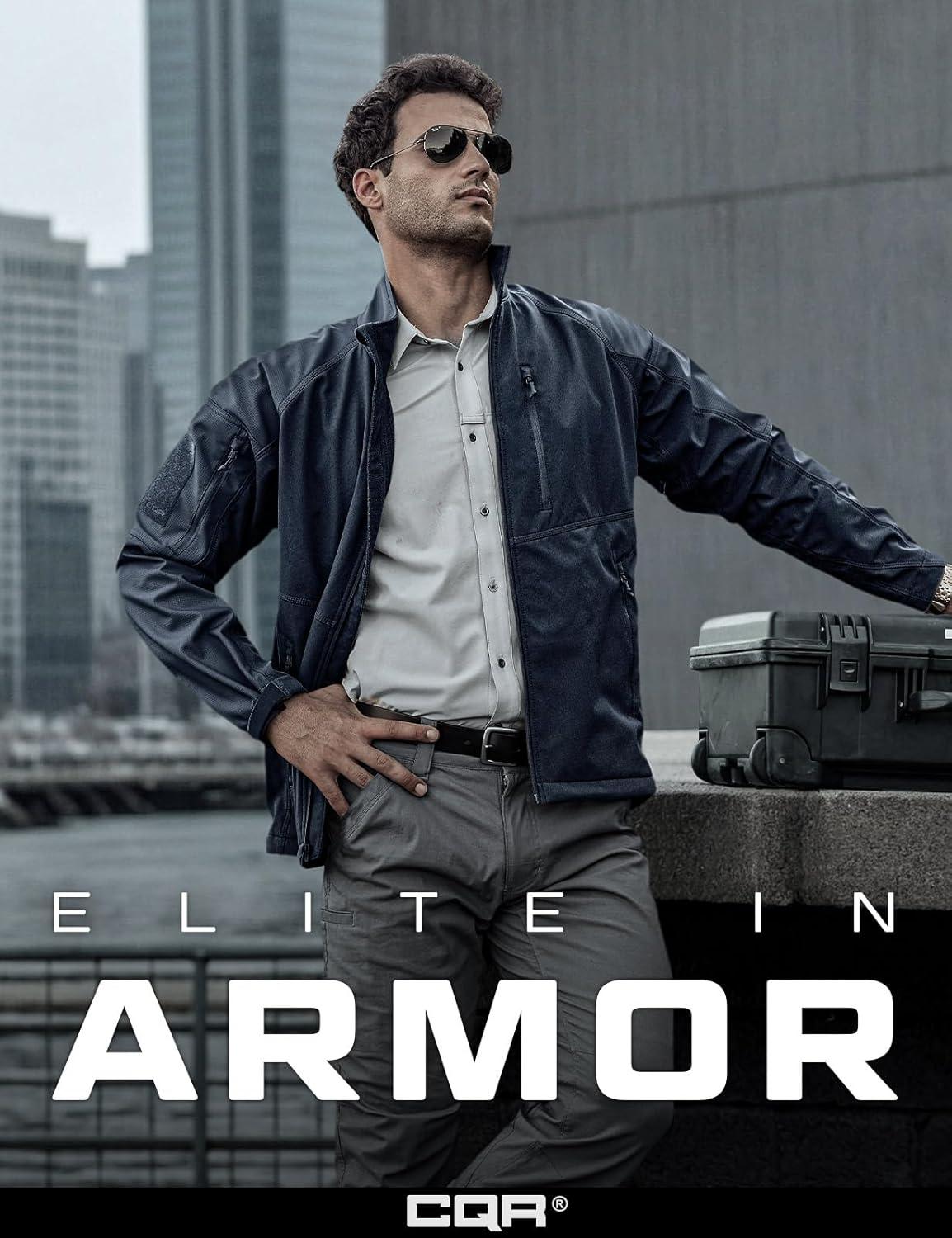 imageCQR Mens Water Resistant Tactical Softshell Jacket Fleece Lined High Neck Full Zip Wind Rain Hiking Hunting Winter OutdoorOperator X Heather Navy