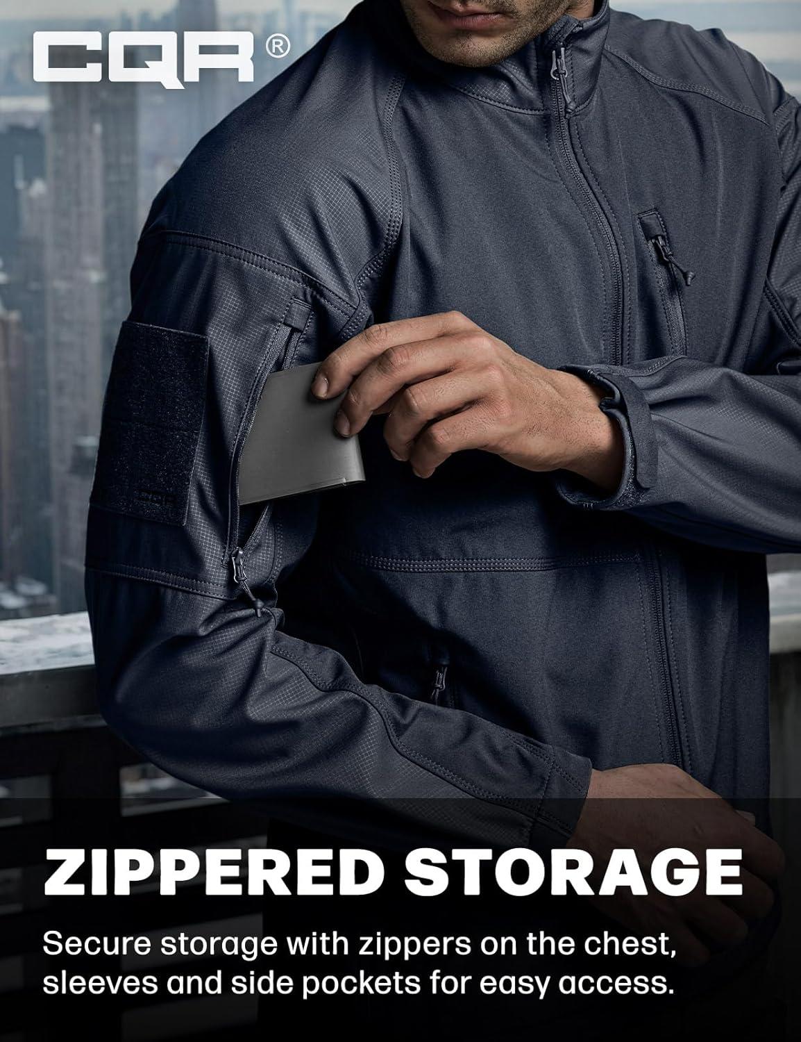 imageCQR Mens Water Resistant Tactical Softshell Jacket Fleece Lined High Neck Full Zip Wind Rain Hiking Hunting Winter OutdoorOperator X Heather Navy