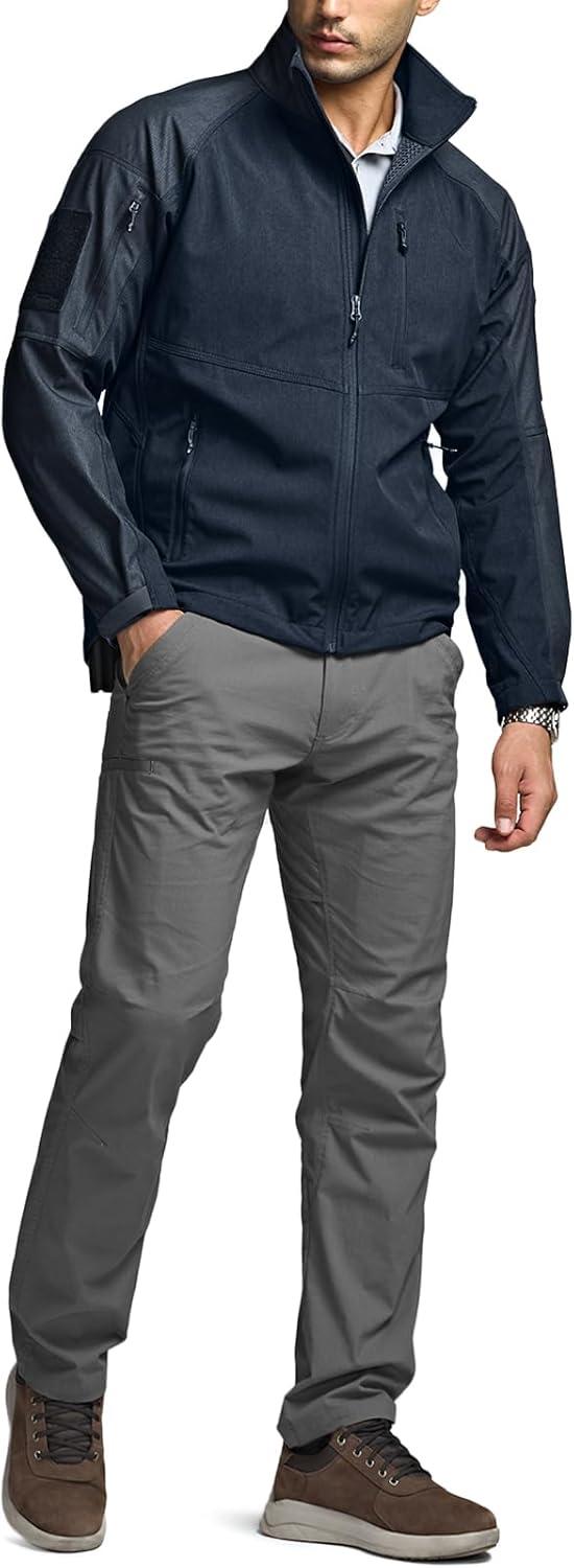 imageCQR Mens Water Resistant Tactical Softshell Jacket Fleece Lined High Neck Full Zip Wind Rain Hiking Hunting Winter OutdoorOperator X Heather Navy