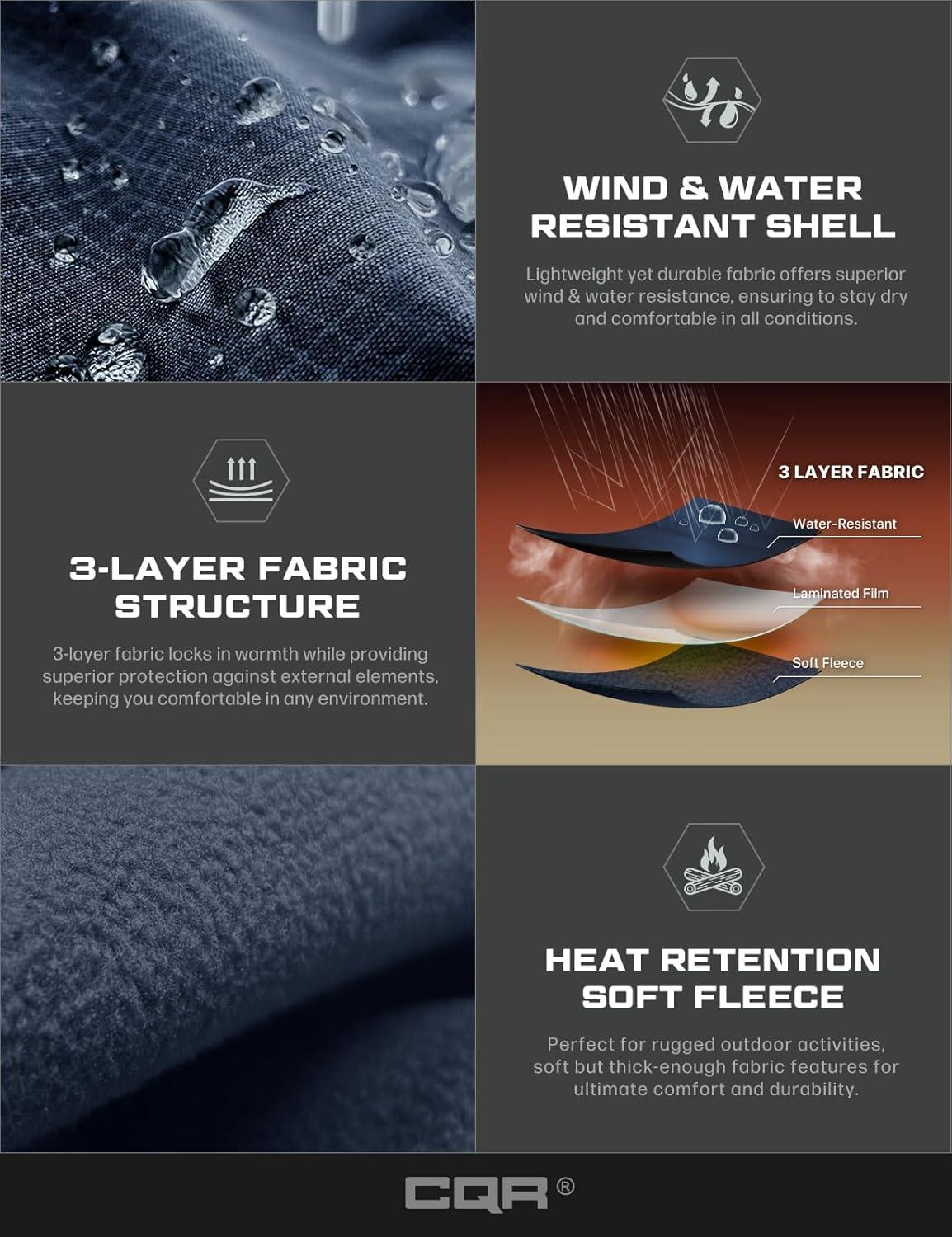 imageCQR Mens Water Resistant Tactical Softshell Jacket Fleece Lined High Neck Full Zip Wind Rain Hiking Hunting Winter OutdoorOperator X Heather Navy