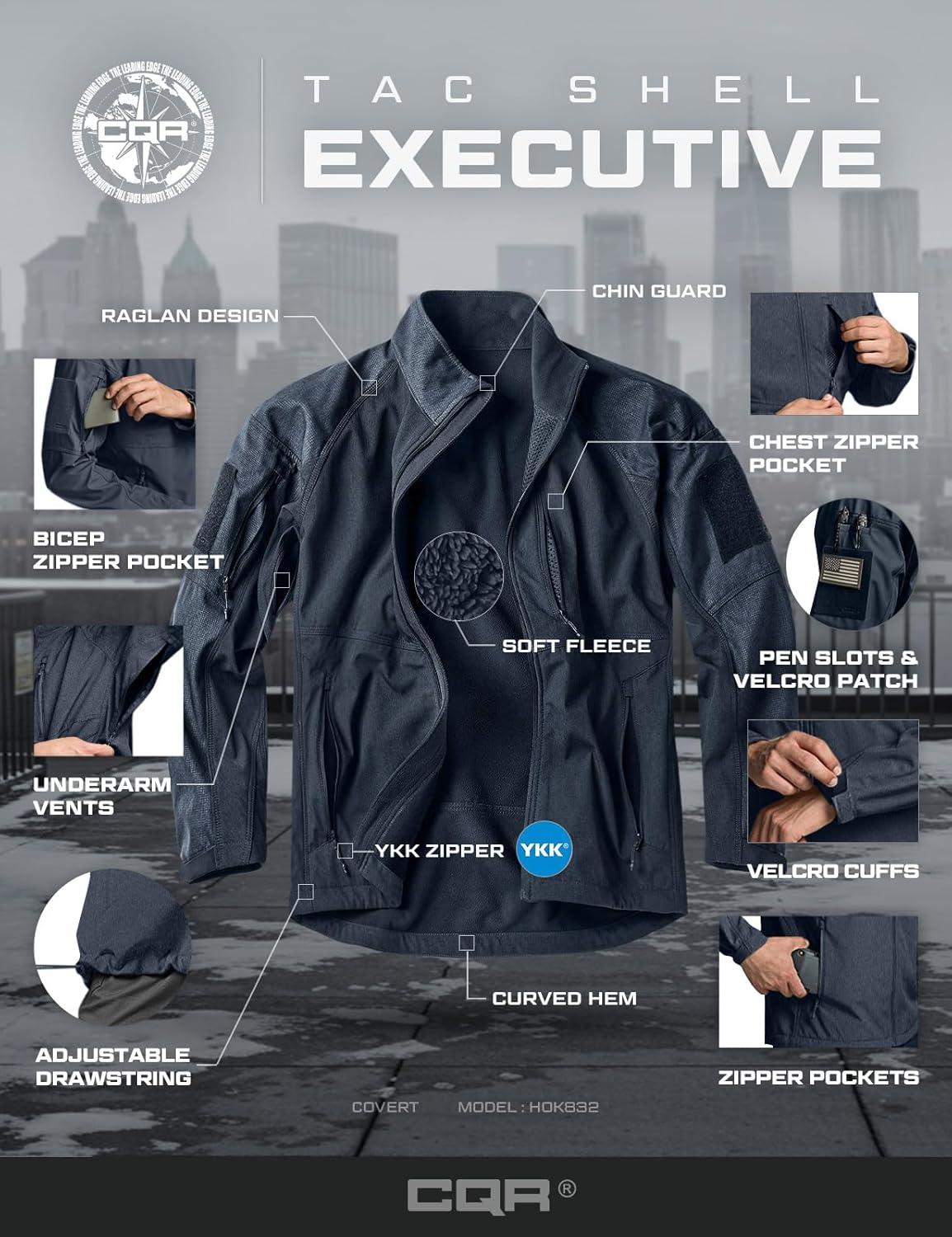 imageCQR Mens Water Resistant Tactical Softshell Jacket Fleece Lined High Neck Full Zip Wind Rain Hiking Hunting Winter OutdoorOperator X Heather Navy